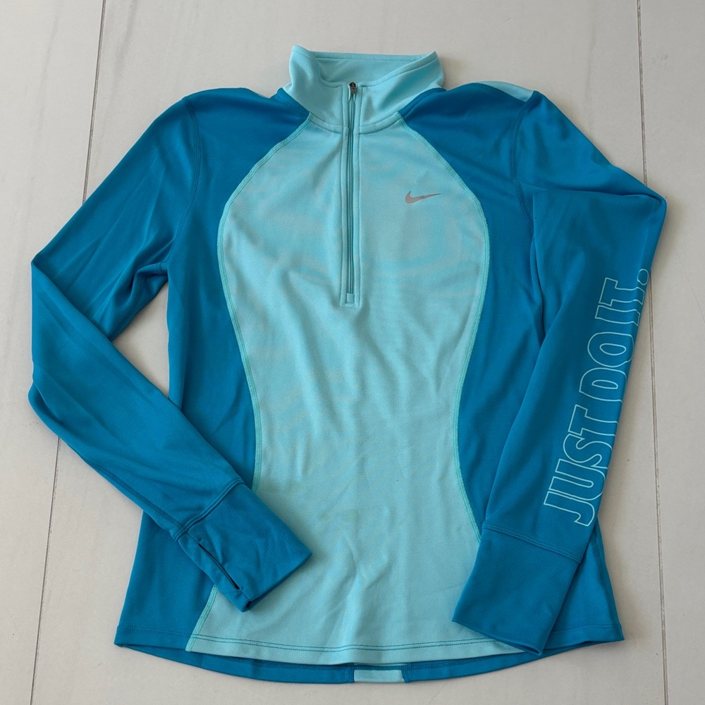 Nike Women's Teal and Light Blue Long Sleeve Athletic Top